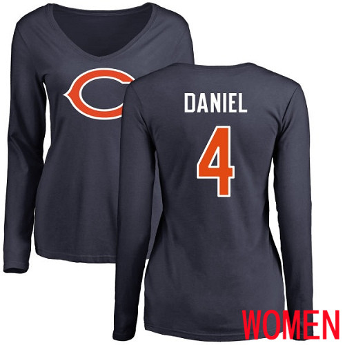 Chicago Bears Navy Blue Women Chase Daniel Name and Number Logo NFL Football #4 Long Sleeve T Shirt